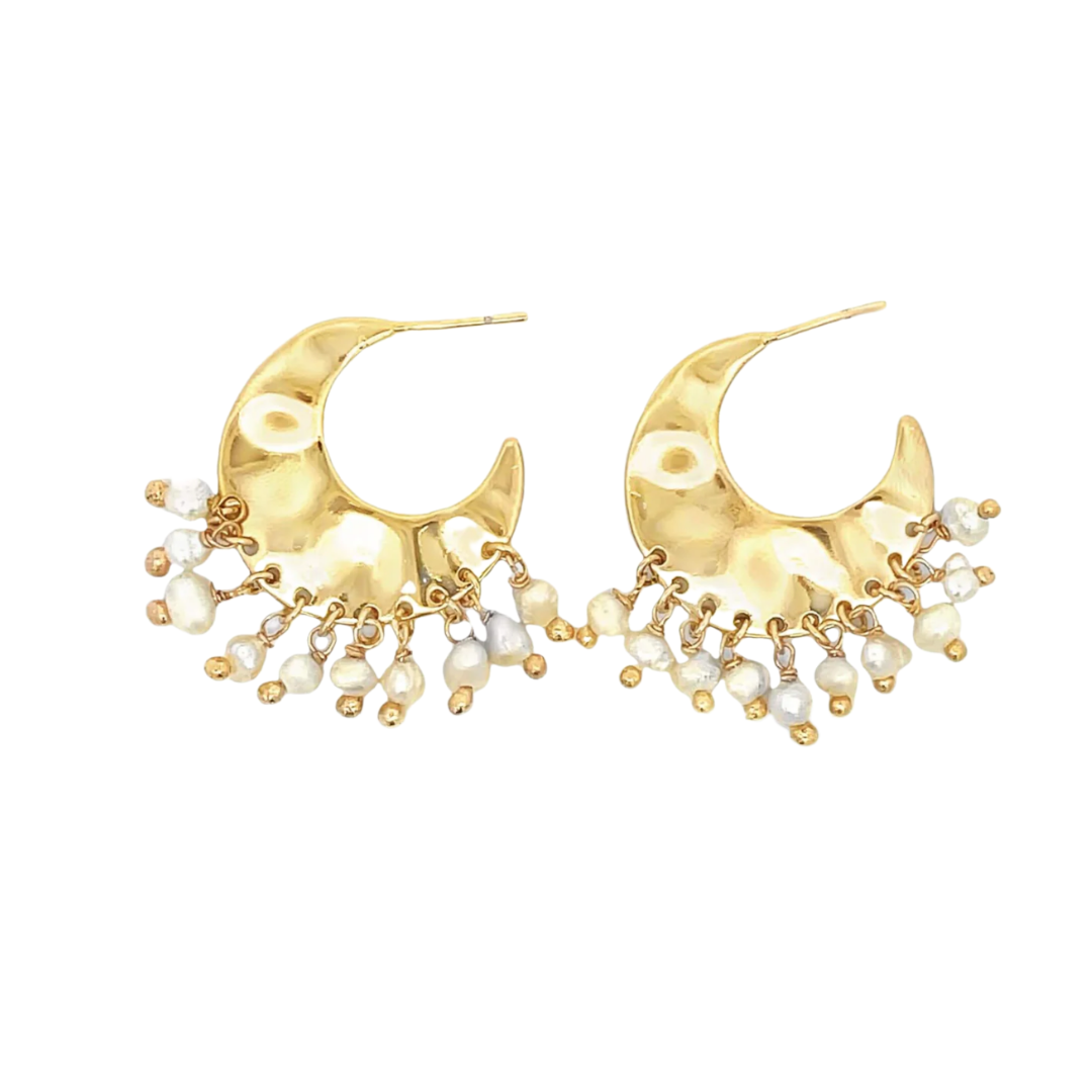 Crescent Pearl Hoops